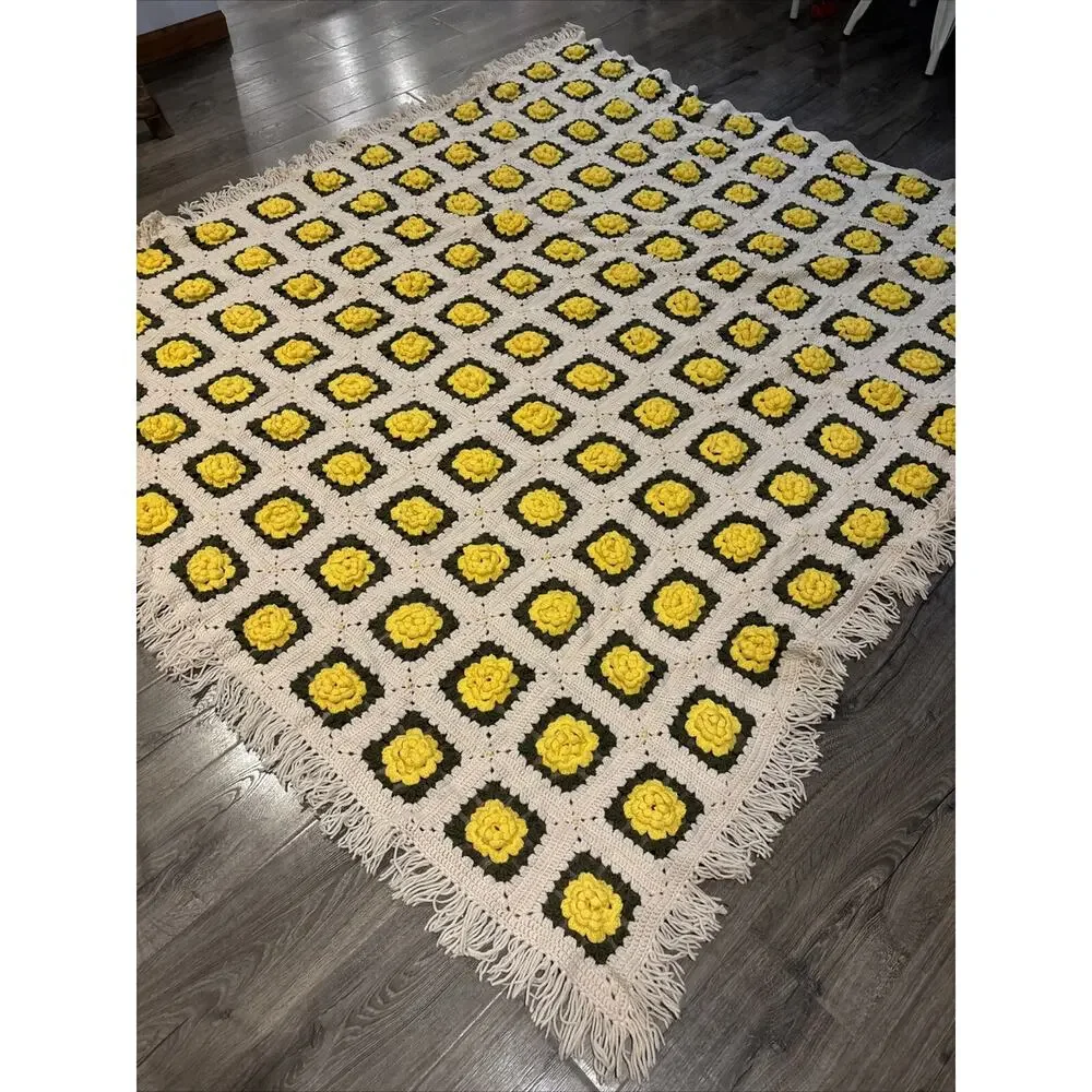 Handmade Crochet extra large King Size Quilt Afghan Throw Blanket Bedding 93x83